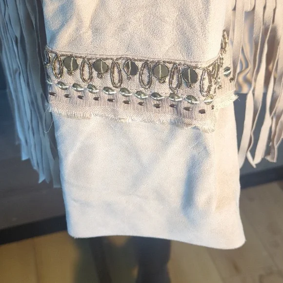 New Free People X Brenda Knight Fringe Embroidered Leather Jacket Size Small